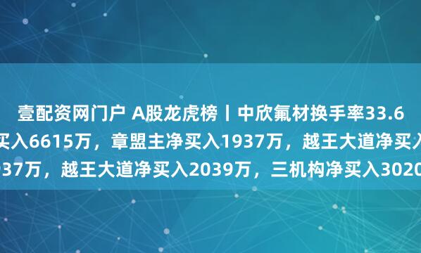 壹配资网门户 A股龙虎榜丨中欣氟材换手率33.66%，游资炒股养家净买入6615万，章盟主净买入1937万，越王大道净买入2039万，三机构净买入3020万
