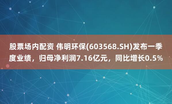 股票场内配资 伟明环保(603568.SH)发布一季度业绩，归母净利润7.16亿元，同比增长0.5%