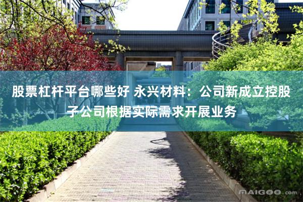 股票杠杆平台哪些好 永兴材料：公司新成立控股子公司根据实际需求开展业务