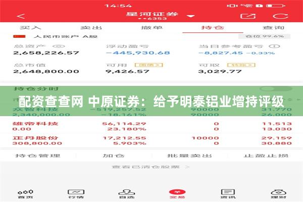 配资查查网 中原证券：给予明泰铝业增持评级