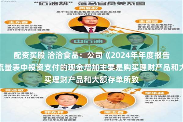 配资买股 洽洽食品：公司《2024年年度报告》合并现金流量表中投资支付的现金增加主要是购买理财产品和大额存单所致