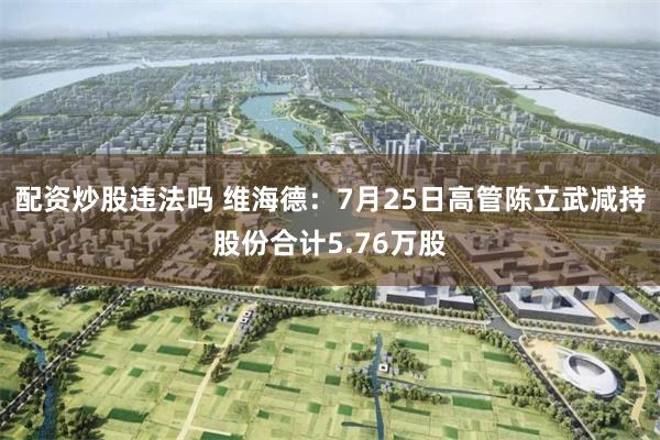 配资炒股违法吗 维海德：7月25日高管陈立武减持股份合计5.76万股