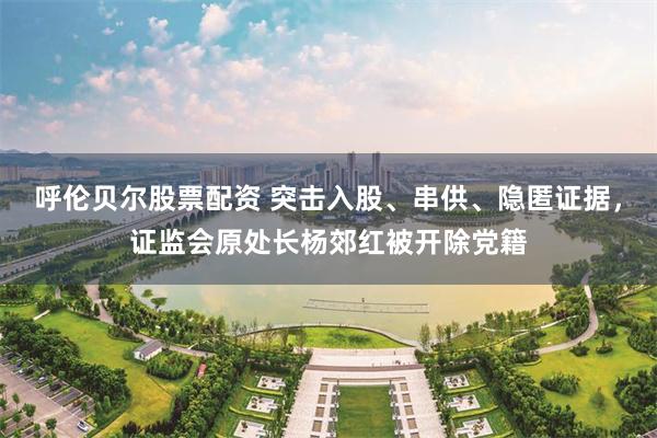 呼伦贝尔股票配资 突击入股、串供、隐匿证据，证监会原处长杨郊红被开除党籍