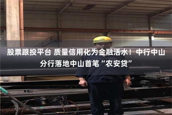 股票跟投平台 质量信用化为金融活水！中行中山分行落地中山首笔“农安贷”