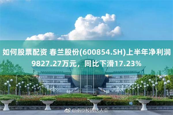 如何股票配资 春兰股份(600854.SH)上半年净利润9827.27万元，同比下滑17.23%