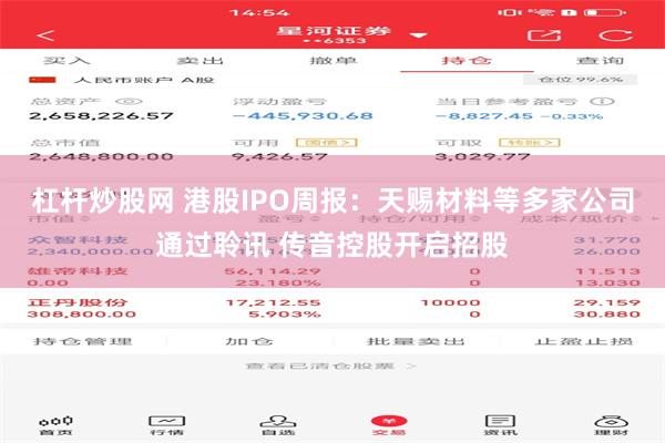 杠杆炒股网 港股IPO周报：天赐材料等多家公司通过聆讯 传音控股开启招股